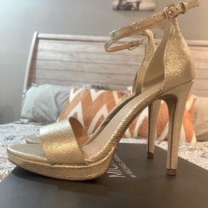 Michael Shannon gold open toe heels